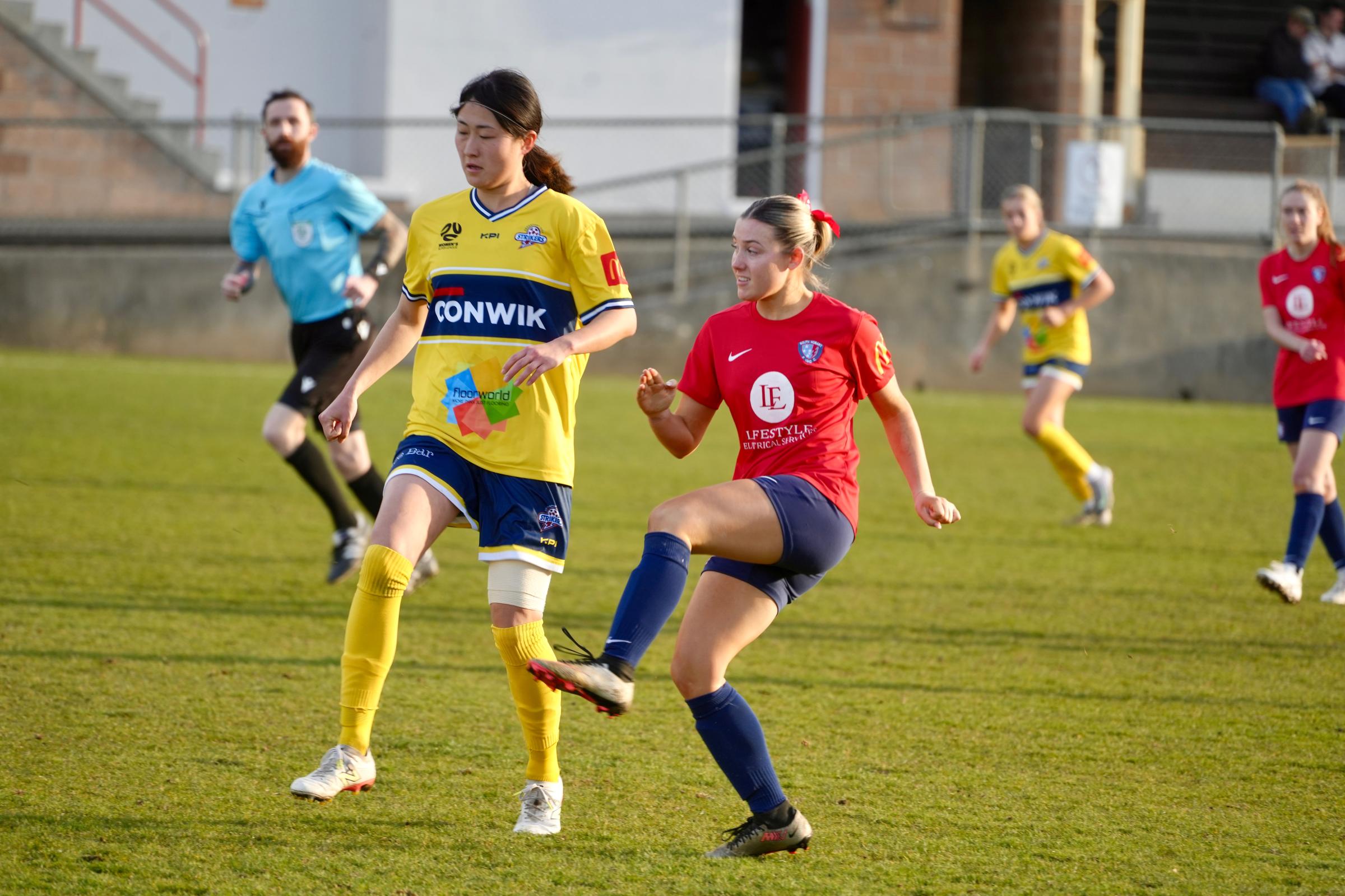 South Hobart & Devonport Strikers Players to the ball