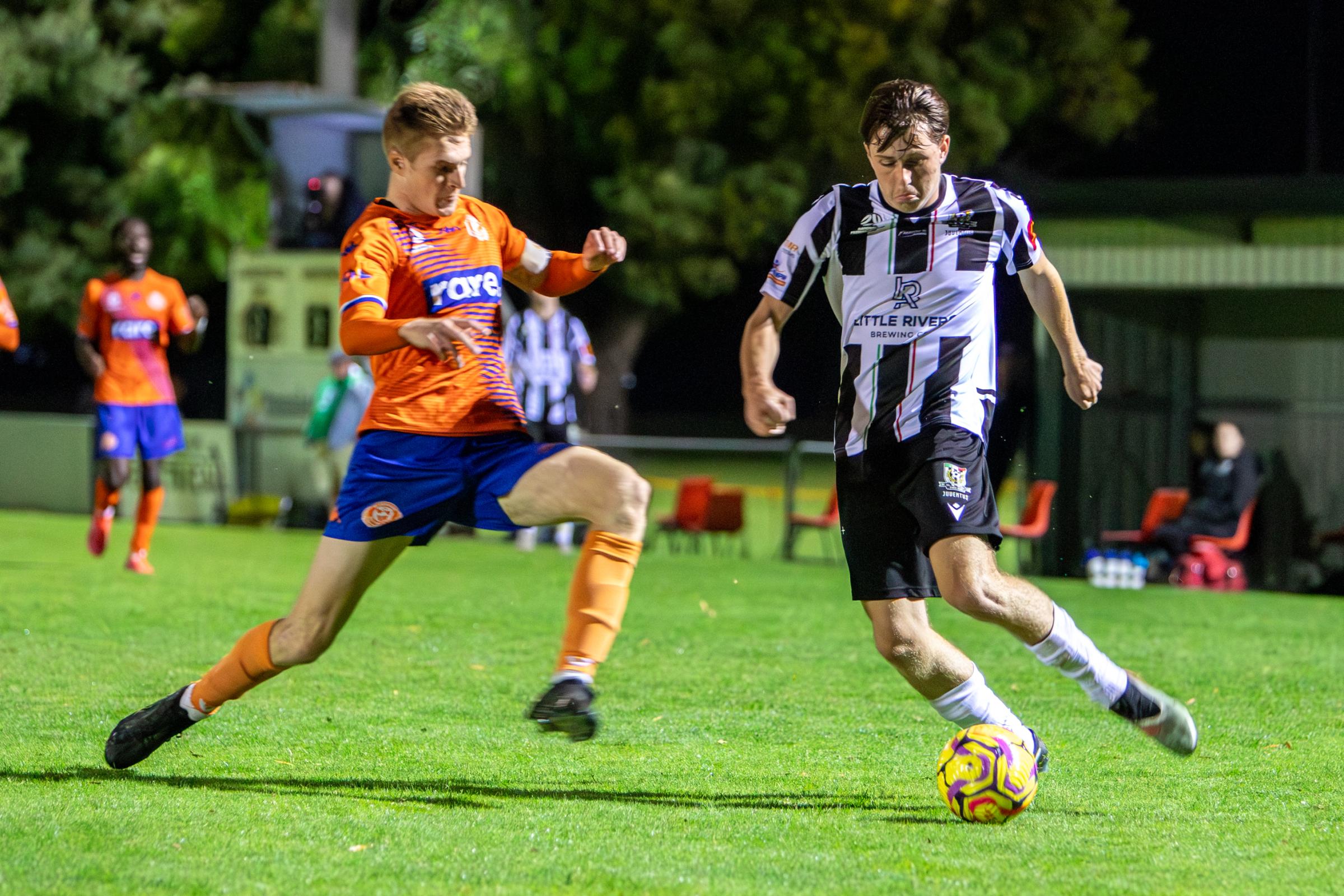 Riverside's Will Prince closes down Barney Wilcox of Launceston City. Picture by Jamie Richardson