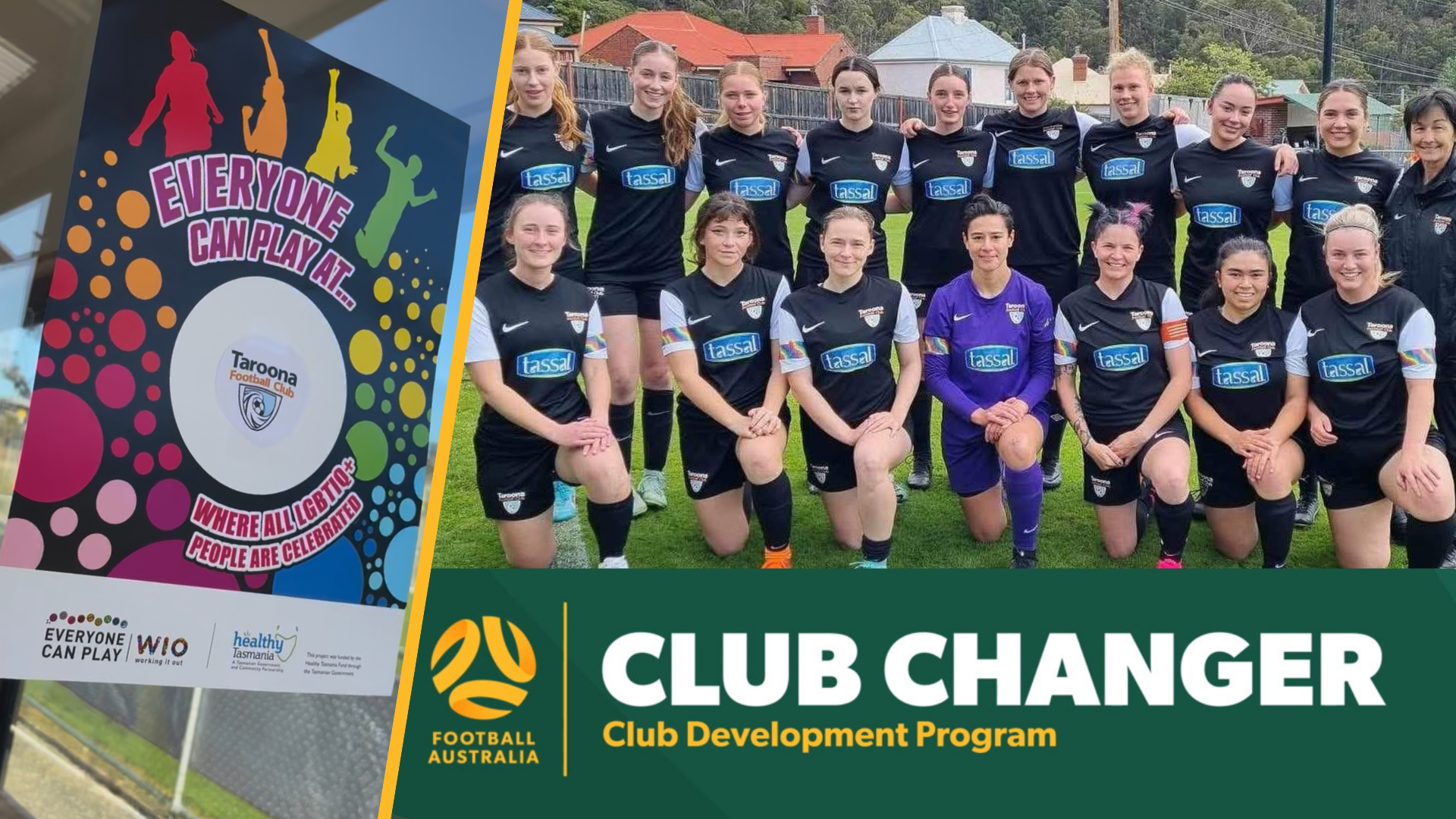 Taroona FC female players celebrating Pride Week