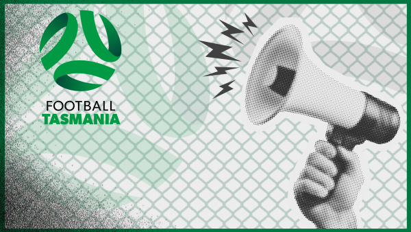 Football Tasmania logo and megaphone
