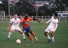 New Signing Kingsley Shun in Action for Riverside against Glenorchy Knights. Picture By Will Fleming
