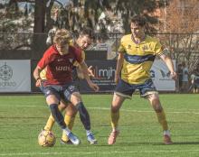 South Hobart goalscorer Rex Maddock on the ball against Devonport. Picture by Nikki Long