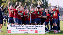 South Hobart celebrate retaining the NPL Tasmania title. Picture Football Tasmania